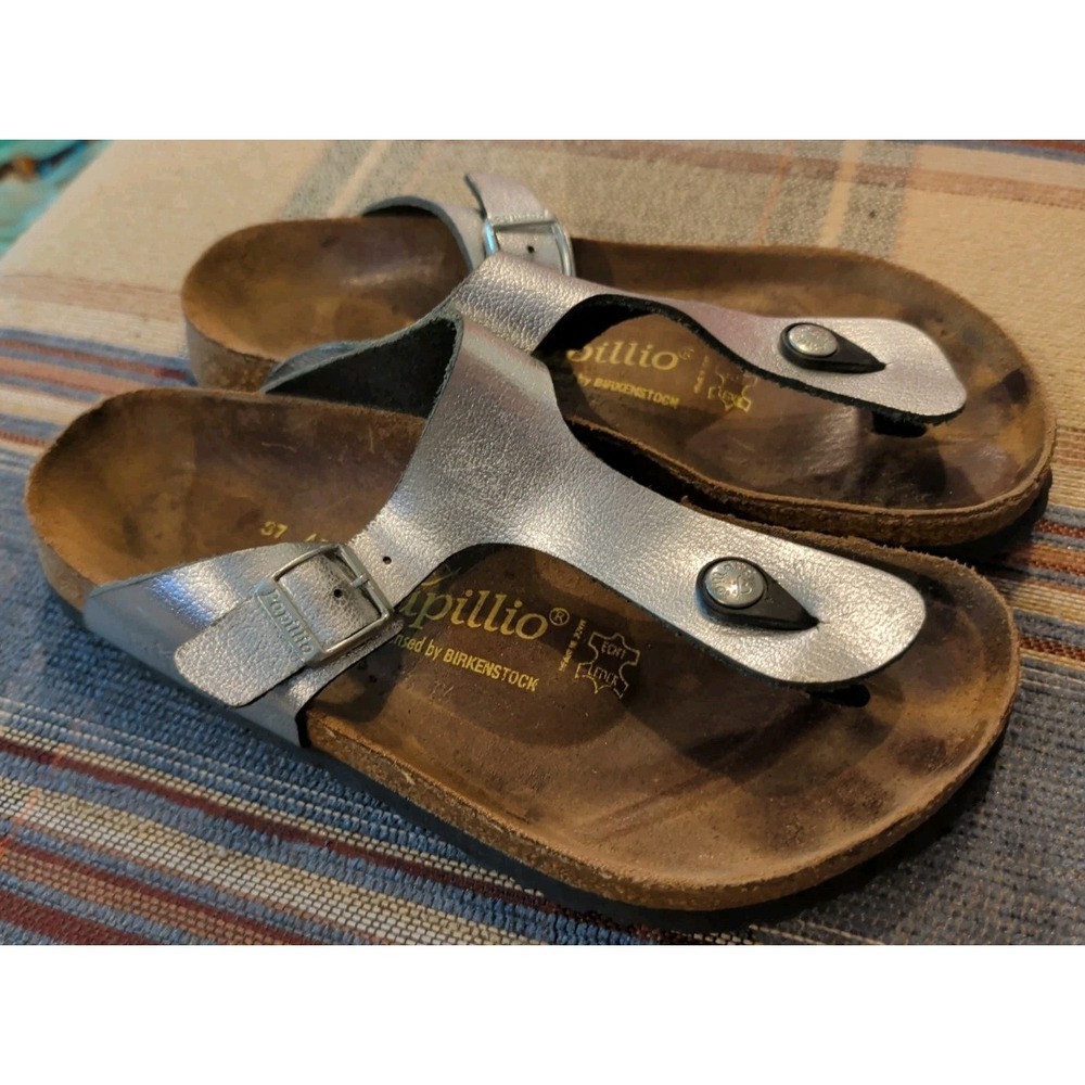 Papillio‎ By Birkenstock Women 7 Thong Sandal Shoes Silver Synthetic Mens 4